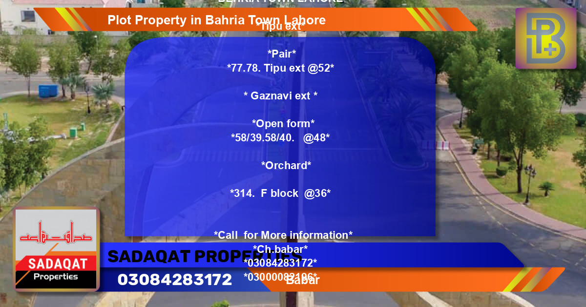Residential Plot for Sale in Bahria Town, Lahore - (BP-64045)