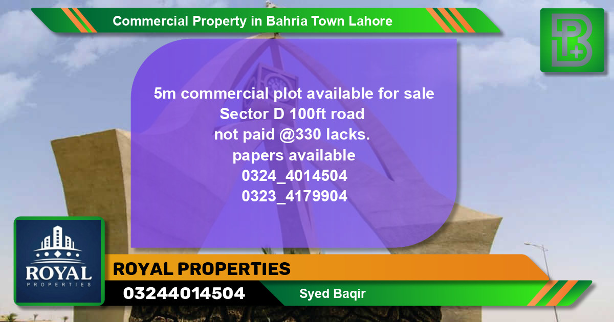 Commercial Property for Sale in Bahria Town, Lahore - (BP-64077)