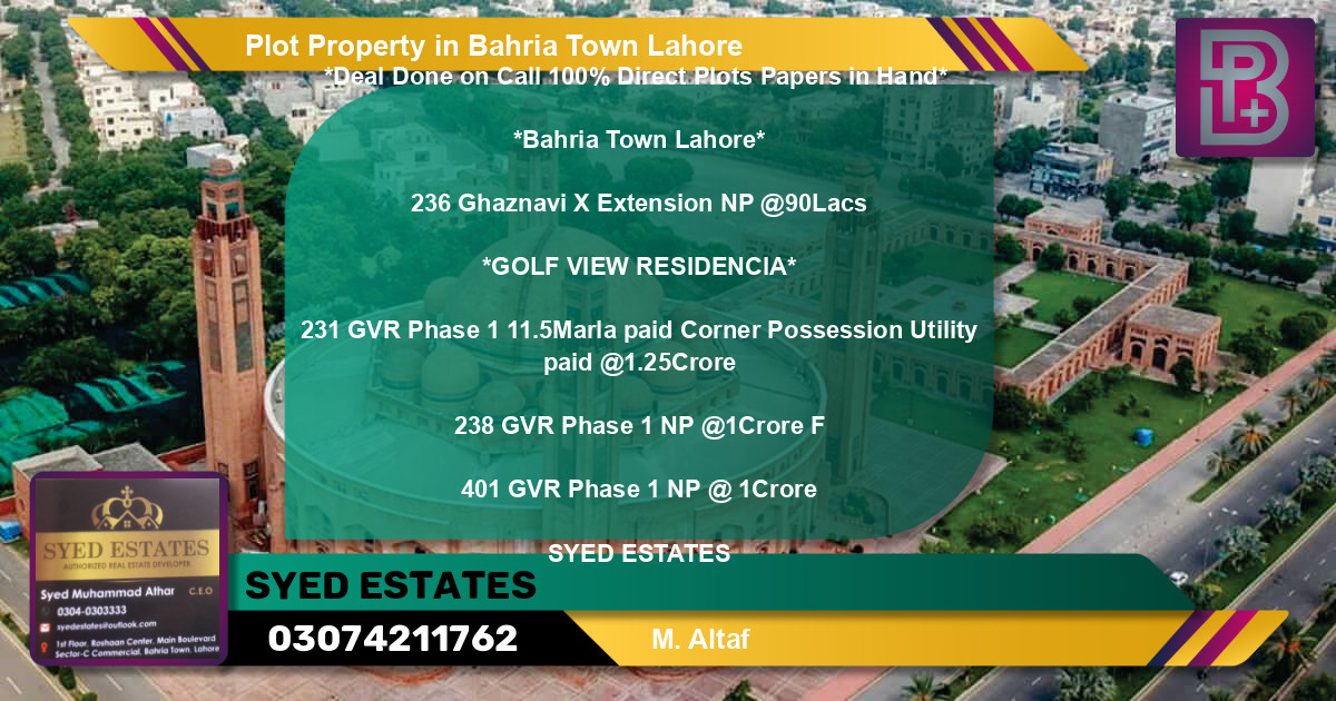 Residential Plot for Sale in Bahria Town, Lahore - (BP-64094)