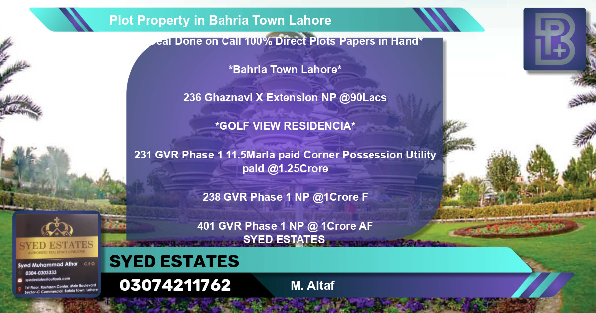 Residential Plot for Sale in Bahria Town, Lahore - (BP-64095)