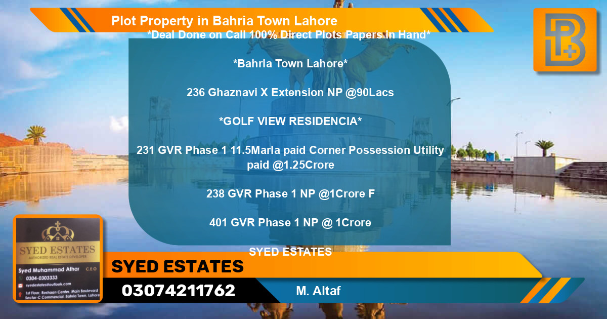 Residential Plot for Sale in Bahria Town, Lahore - (BP-64129)