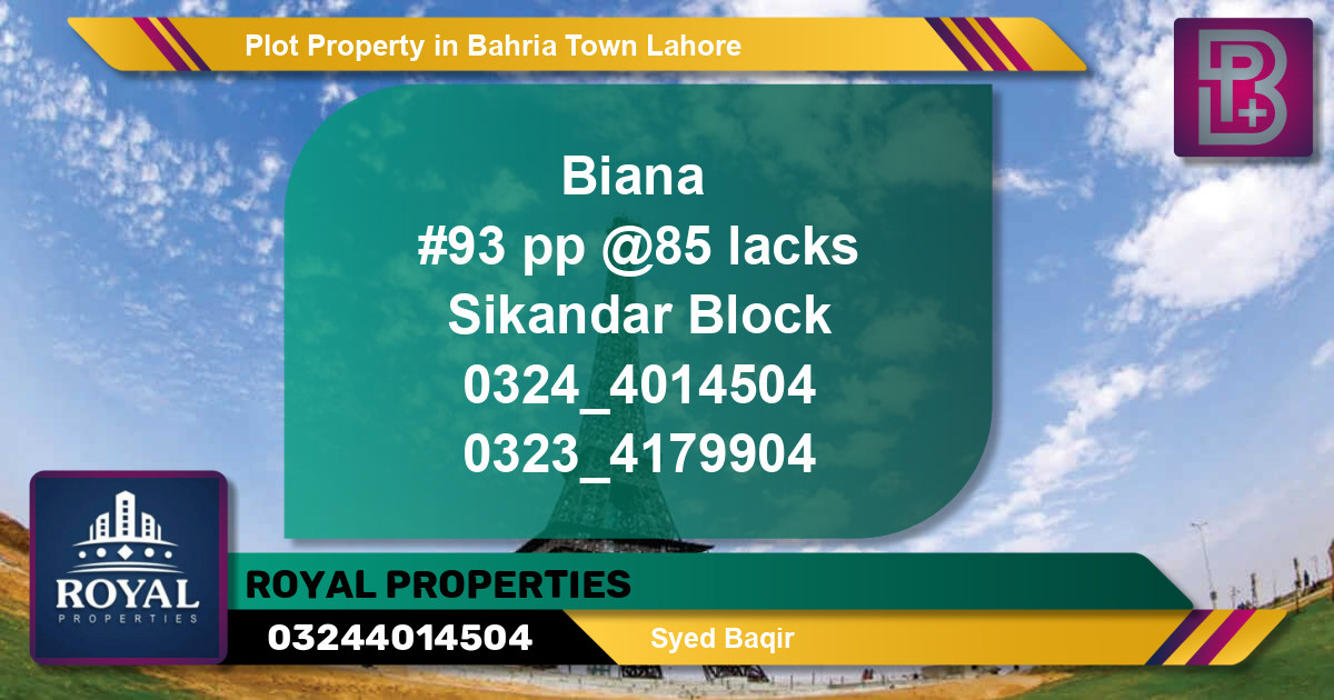 Residential Plot for Sale in Bahria Town, Lahore - (BP-64167)