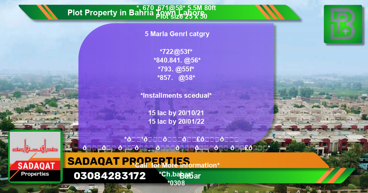 Residential Plot for Sale in Bahria Town, Lahore - (BP-64174)
