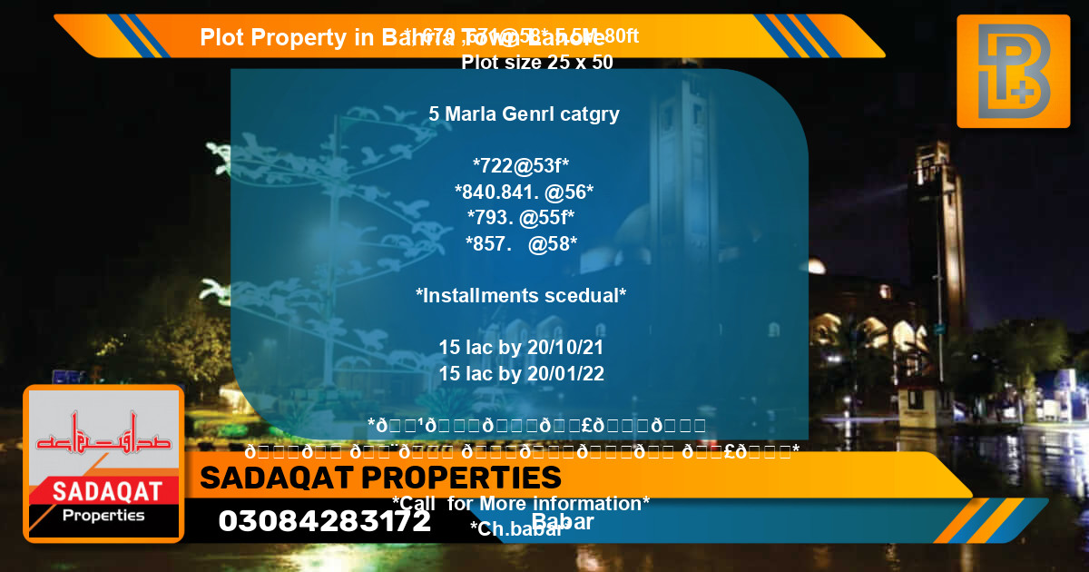 Residential Plot for Sale in Bahria Town, Lahore - (BP-64175)