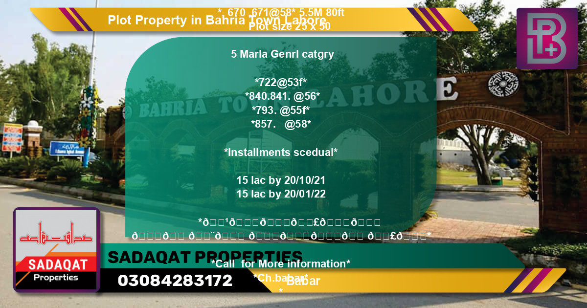 Residential Plot for Sale in Bahria Town, Lahore - (BP-64181)