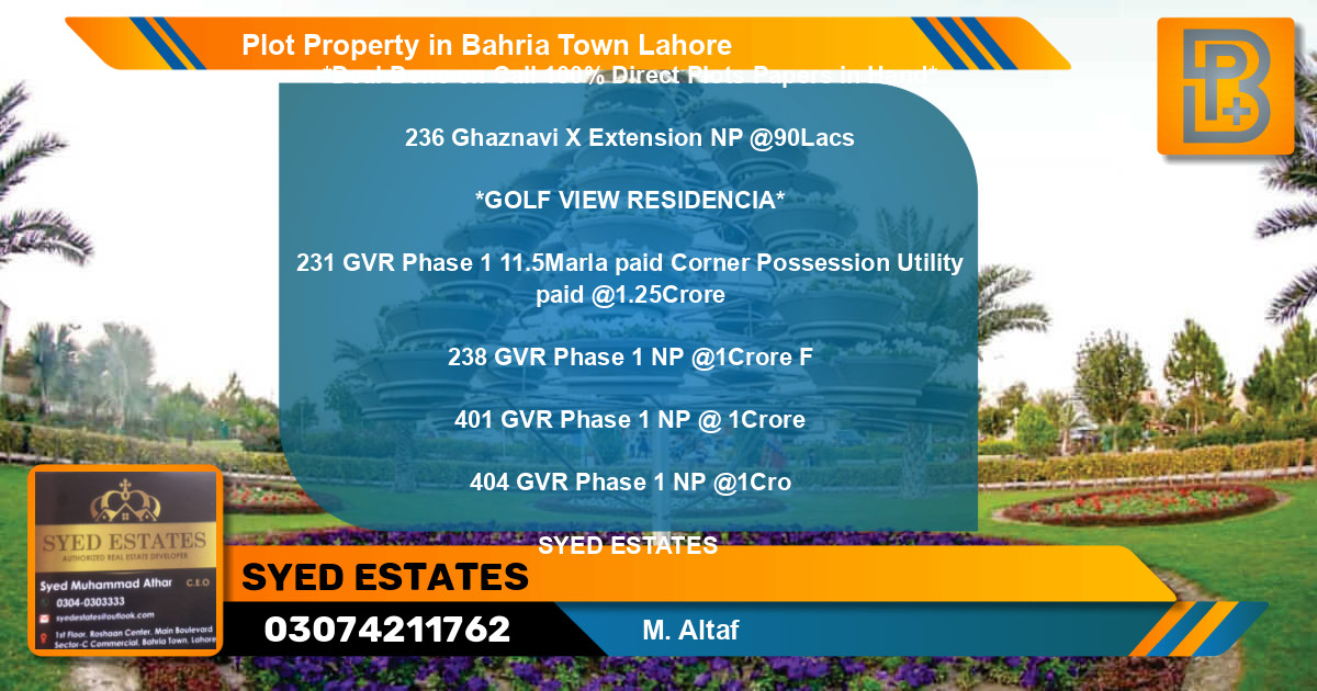 Residential Plot for Sale in Bahria Town, Lahore - (BP-64251)