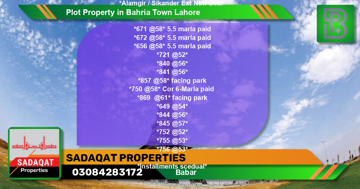 Residential Plot for Sale in Bahria Town, Lahore - (BP-64306)