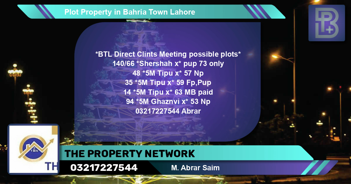 Residential Plot for Sale in Bahria Town, Lahore - (BP-64357)
