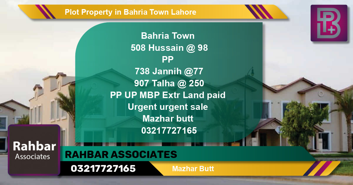 Residential Plot for Sale in Bahria Town, Lahore - (BP-64366)