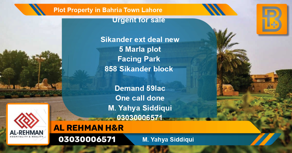 Residential Plot for Sale in Bahria Town, Lahore - (BP-64372)