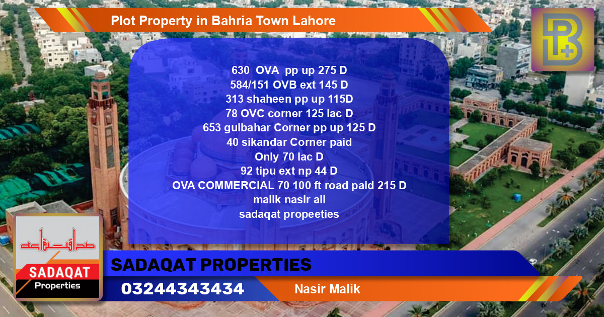 Commercial Plot for Sale in Bahria Town, Lahore - (BP-64382)