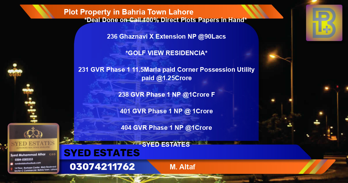 Residential Plot for Sale in Bahria Town, Lahore - (BP-64504)