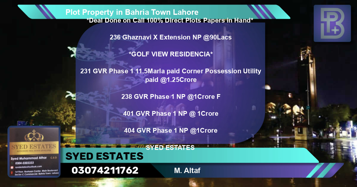 Residential Plot for Sale in Bahria Town, Lahore - (BP-64524)
