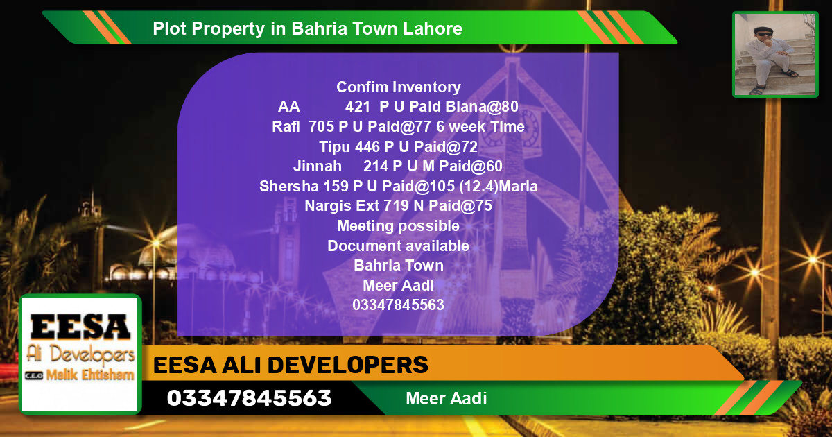 Residential Plot for Sale in Bahria Town, Lahore - (BP-64559)