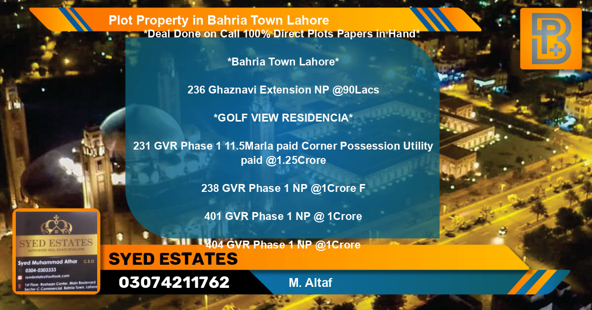 Residential Plot for Sale in Bahria Town, Lahore - (BP-64568)
