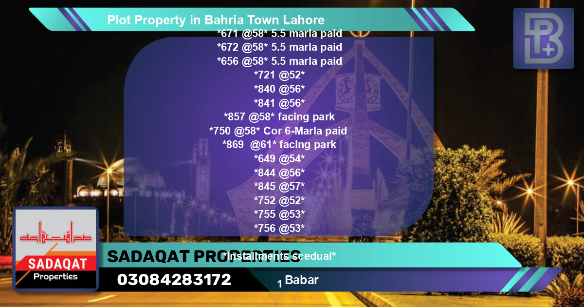 Residential Plot for Sale in Bahria Town, Lahore - (BP-64576)