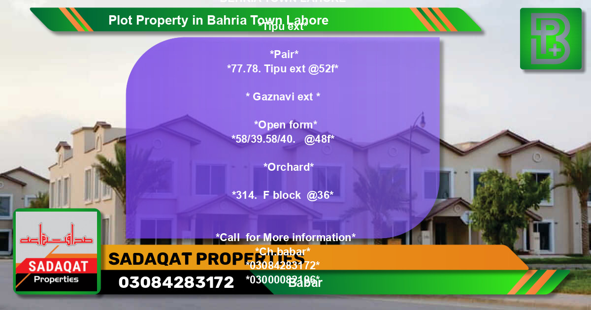 Residential Plot for Sale in Bahria Town, Lahore - (BP-64603)