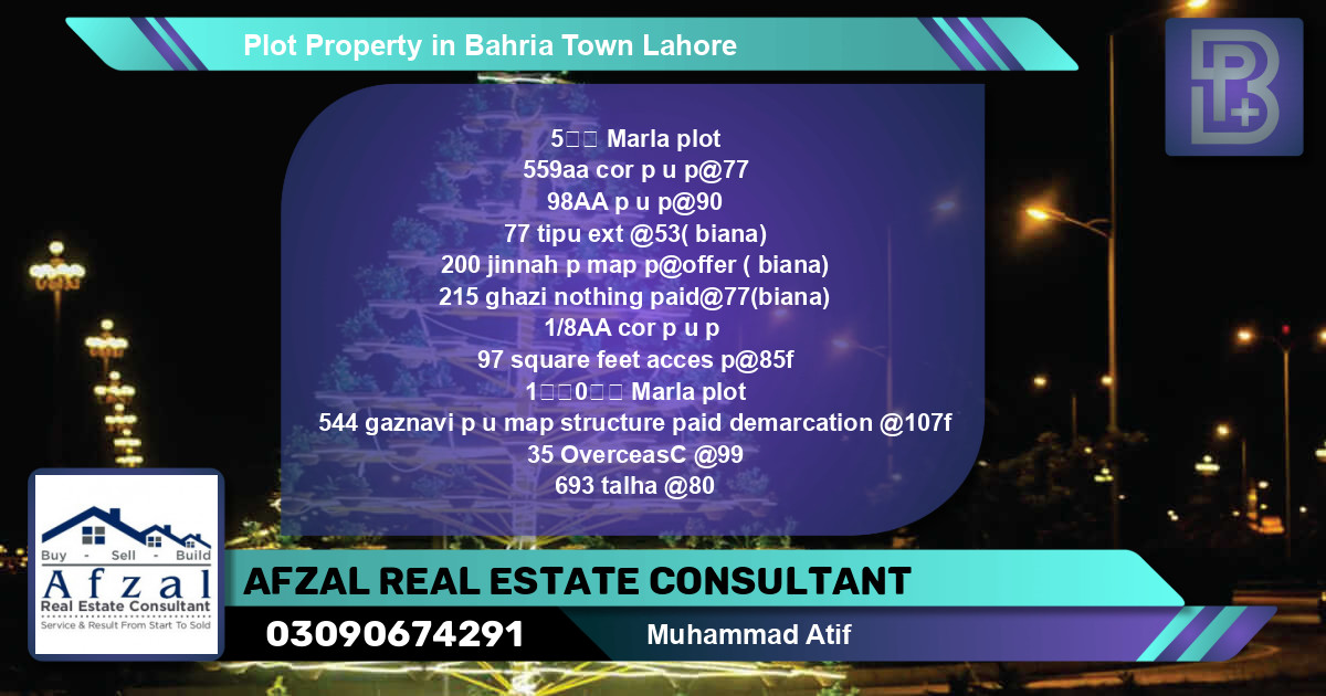 Residential Plot for Sale in Bahria Town, Lahore - (BP-64609)