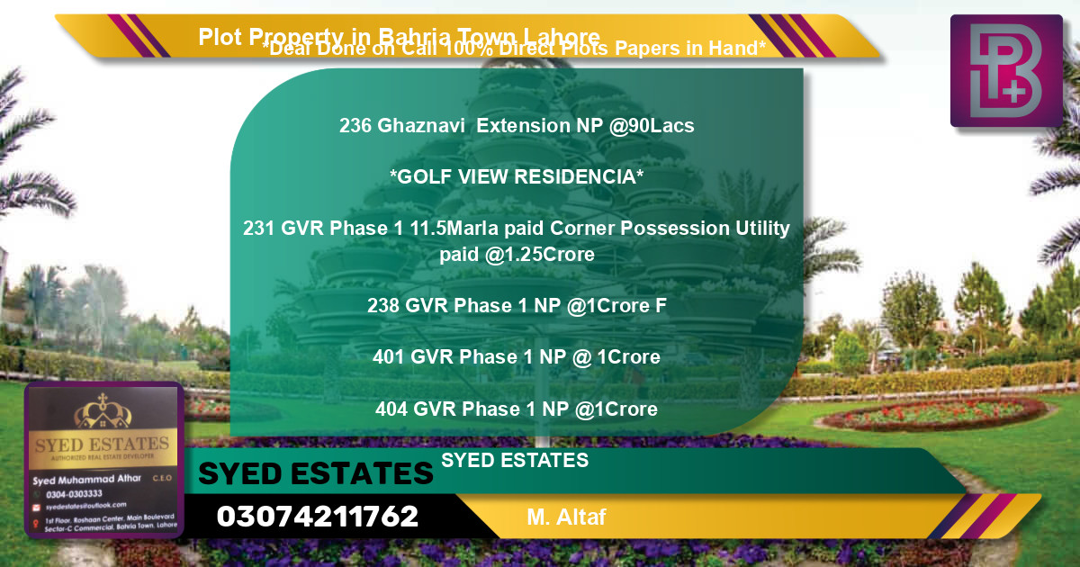 Residential Plot for Sale in Bahria Town, Lahore - (BP-64655)