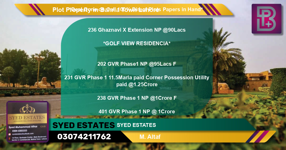 Residential Plot for Sale in Bahria Town, Lahore - (BP-64840)