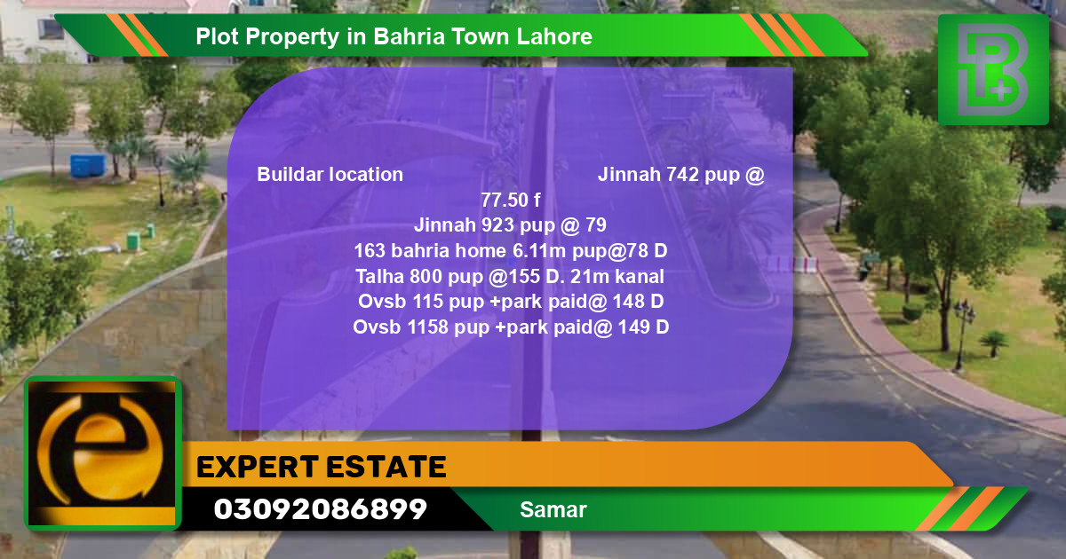 Residential Plot for Sale in Bahria Town, Lahore - (BP-64876)