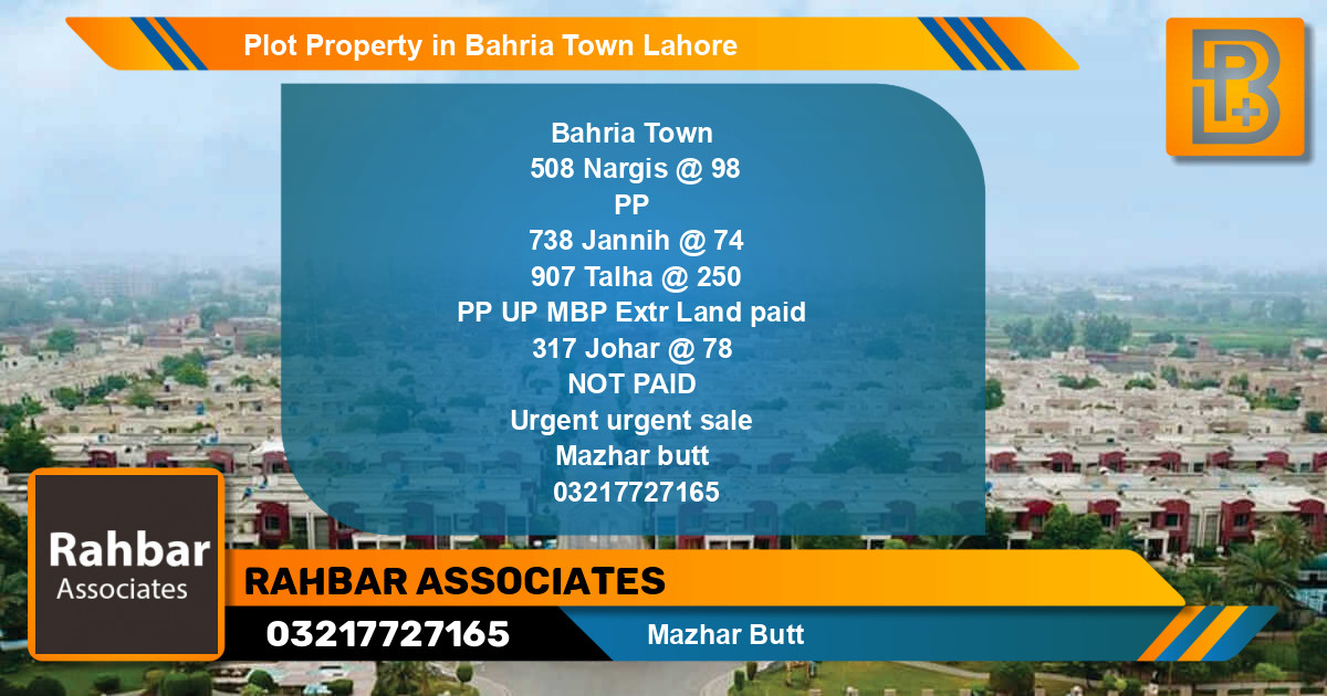 Residential Plot for Sale in Bahria Town, Lahore - (BP-65024)
