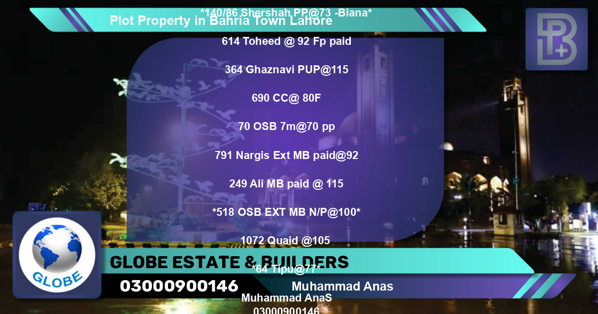 Residential Plot for Sale in Bahria Town, Lahore - (BP-65042)