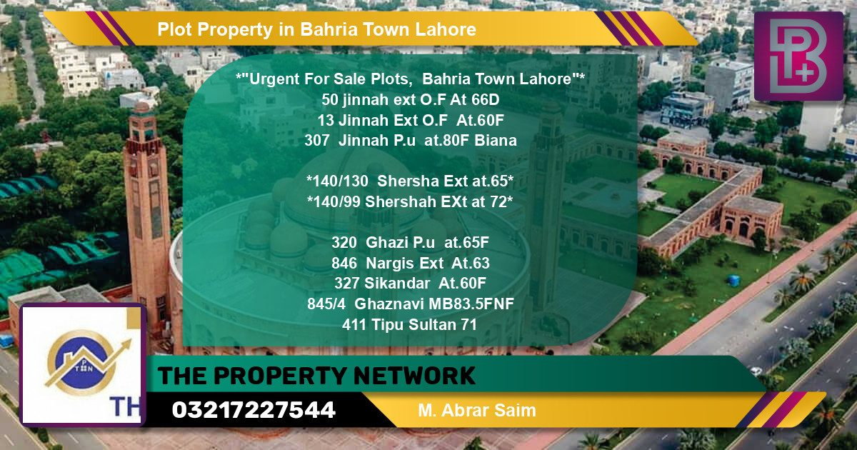Residential Plot for Sale in Bahria Town, Lahore - (BP-65045)