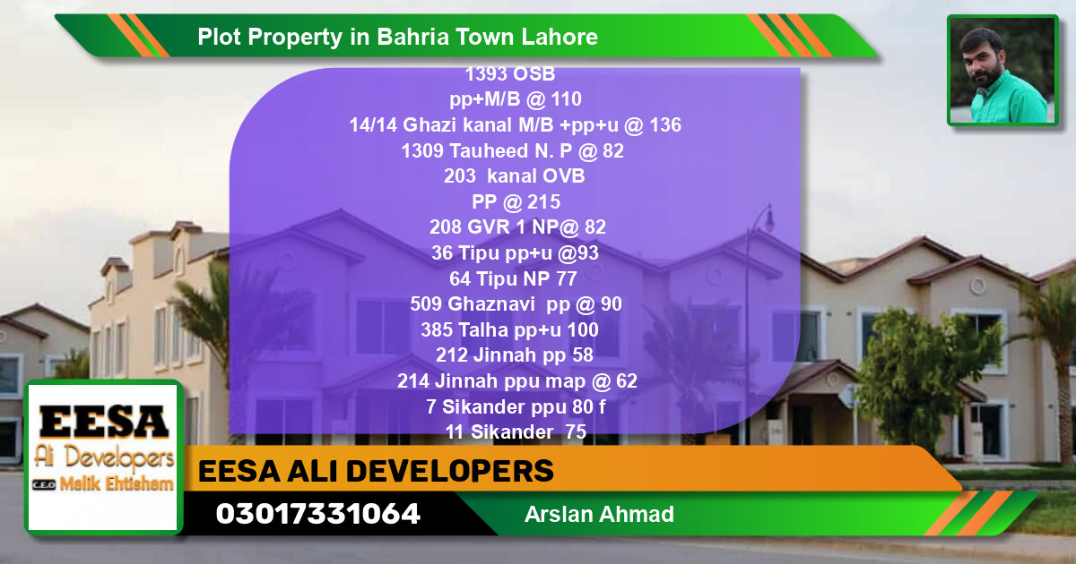 Residential Plot for Sale in Bahria Town, Lahore - (BP-65060)