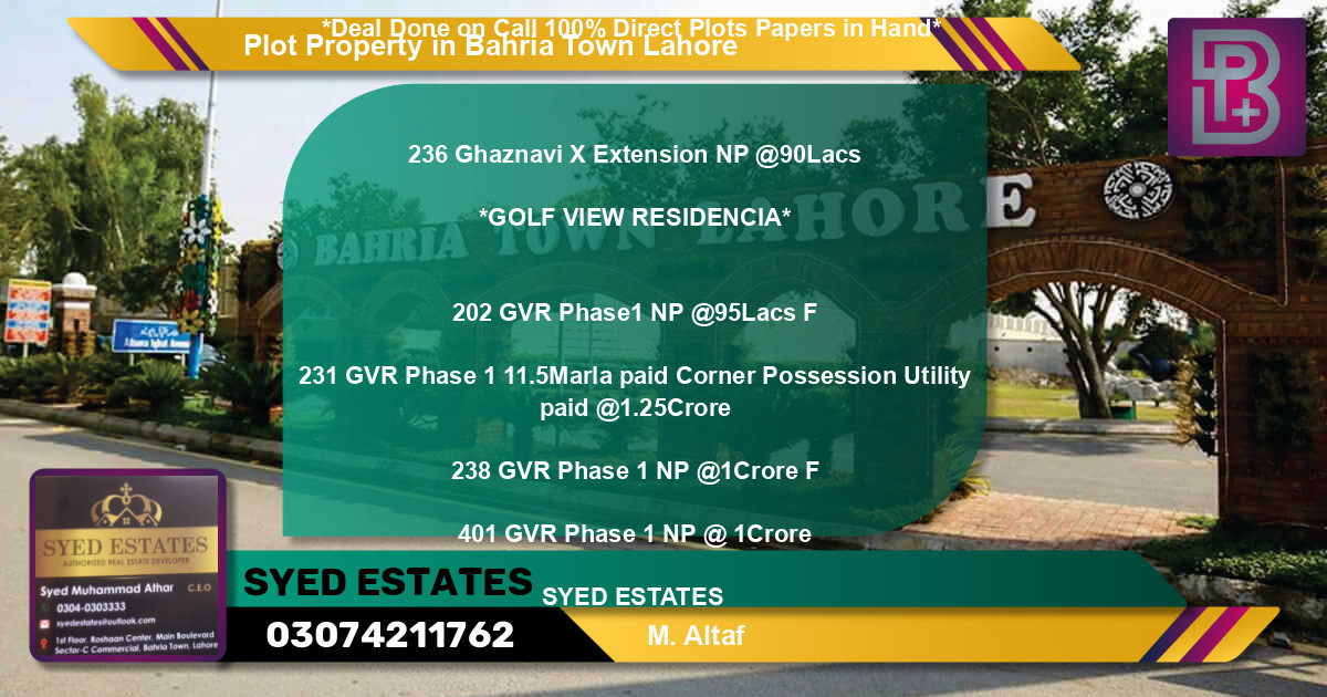 Residential Plot for Sale in Bahria Town, Lahore - (BP-65108)