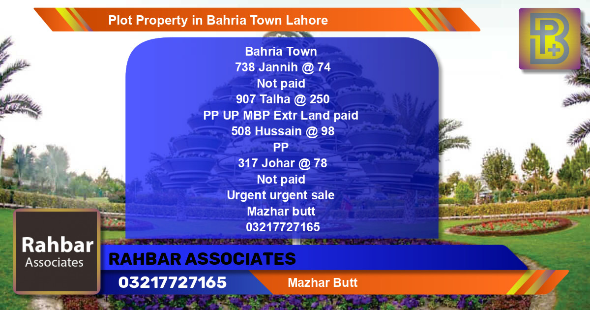 Residential Plot for Sale in Bahria Town, Lahore - (BP-65206)