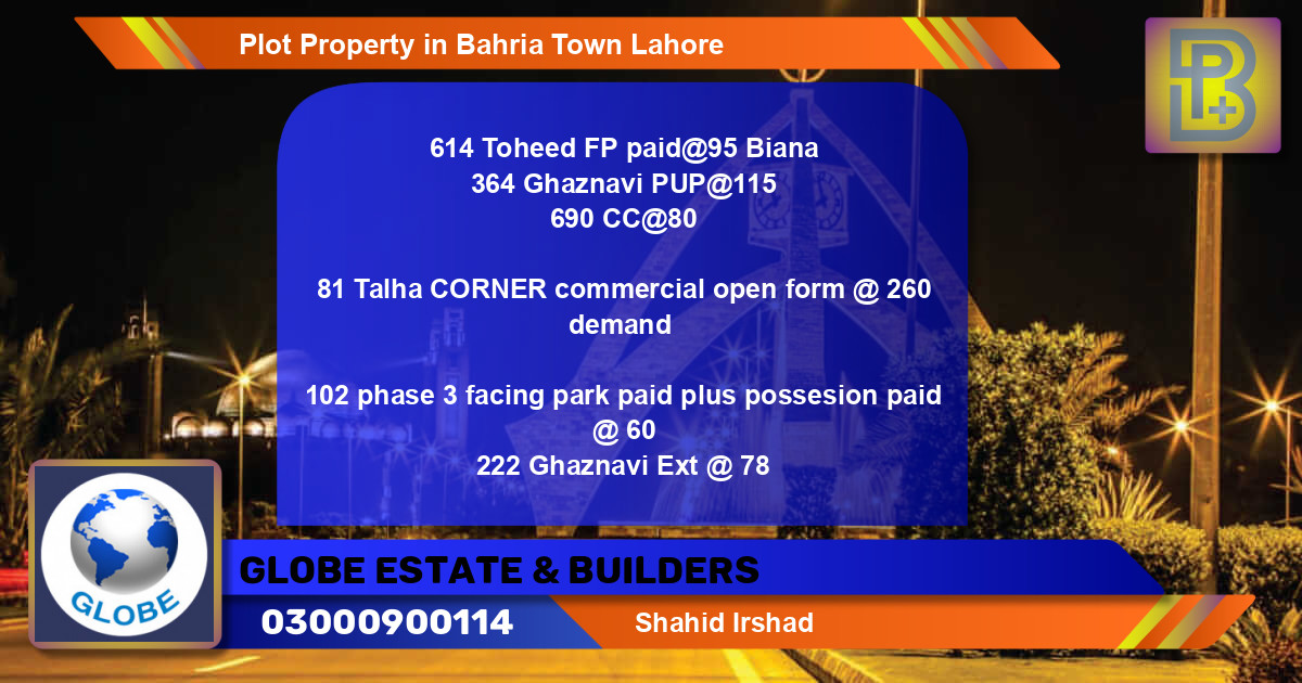 Commercial Plot for Sale in Bahria Town, Lahore - (BP-65208)