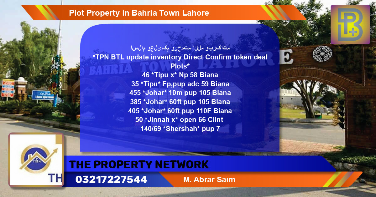 Residential Plot for Sale in Bahria Town, Lahore - (BP-65225)