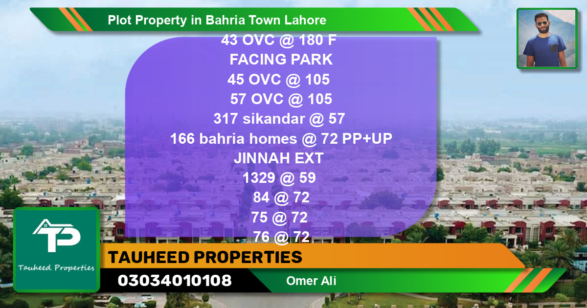 Residential Plot for Sale in Bahria Town, Lahore - (BP-65228)