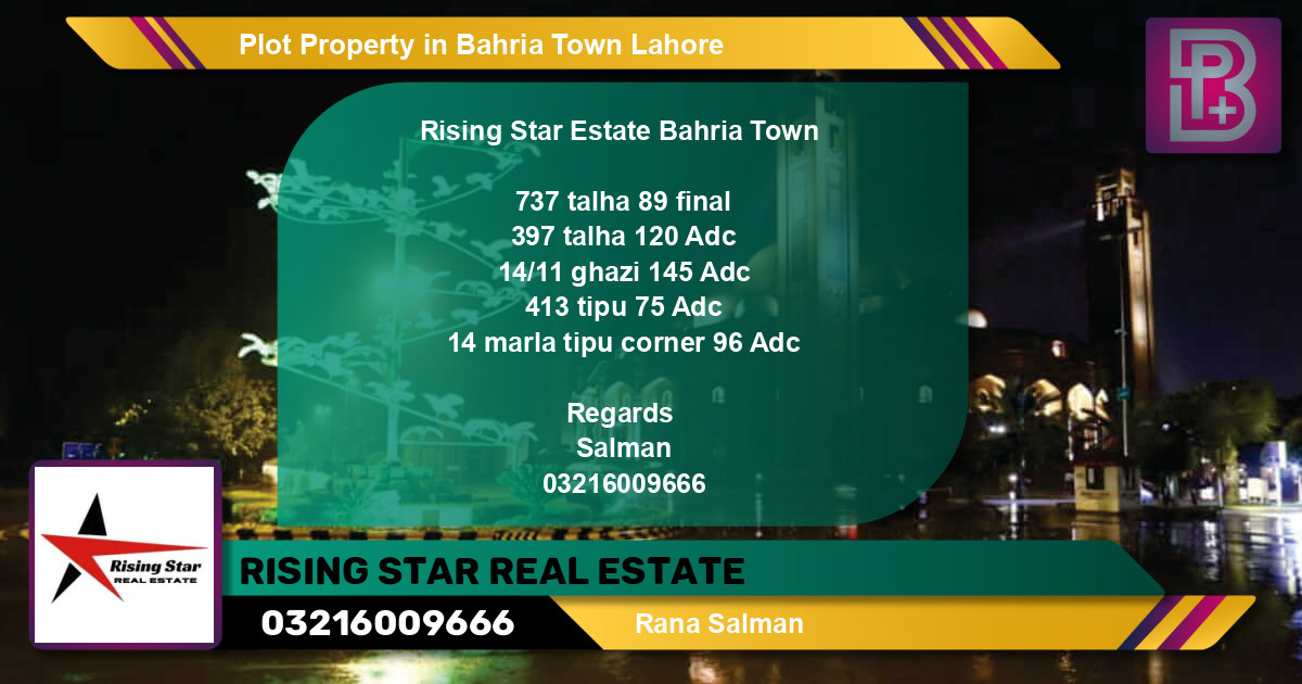 Residential Plot for Sale in Bahria Town, Lahore - (BP-65249)