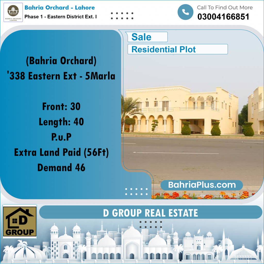 Residential Plot for Sale in Phase 1 - Eastern District Ext. I -  Bahria Orchard, Lahore - (BP-65281)