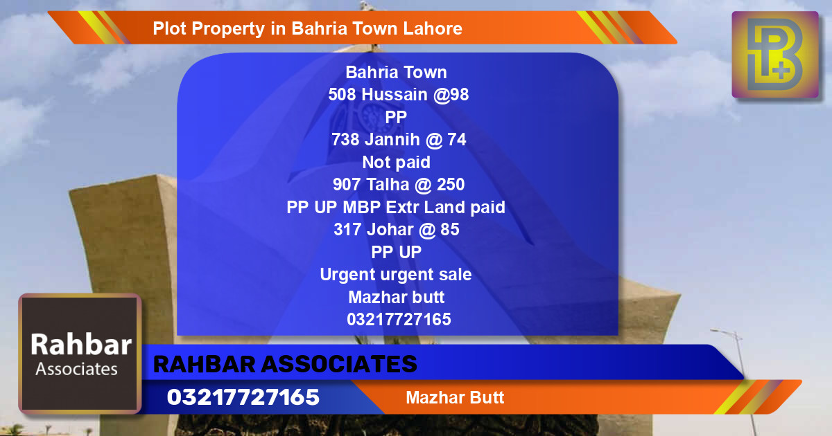 Residential Plot for Sale in Bahria Town, Lahore - (BP-65344)