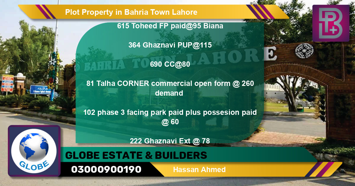 Commercial Plot for Sale in Bahria Town, Lahore - (BP-65347)