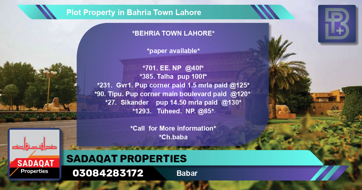 Residential Plot for Sale in Bahria Town, Lahore - (BP-65473)