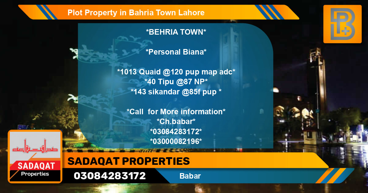 Residential Plot for Sale in Bahria Town, Lahore - (BP-65479)