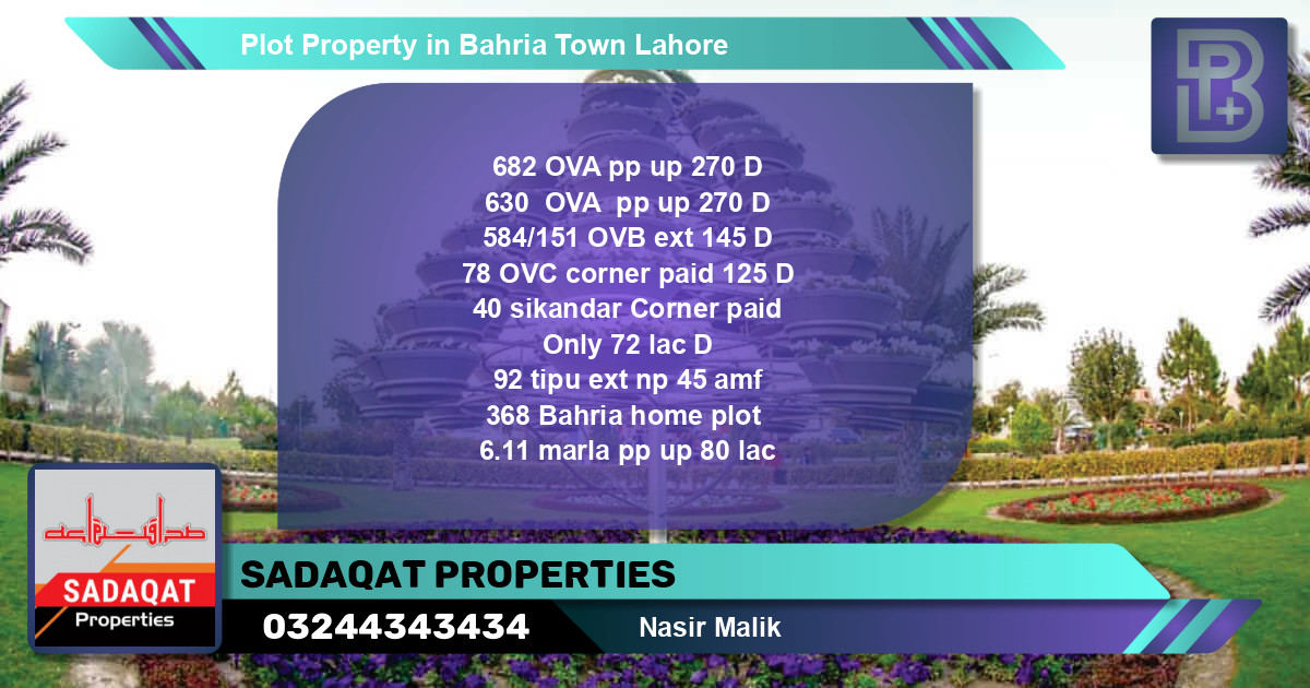 Residential Plot for Sale in Bahria Town, Lahore - (BP-65532)