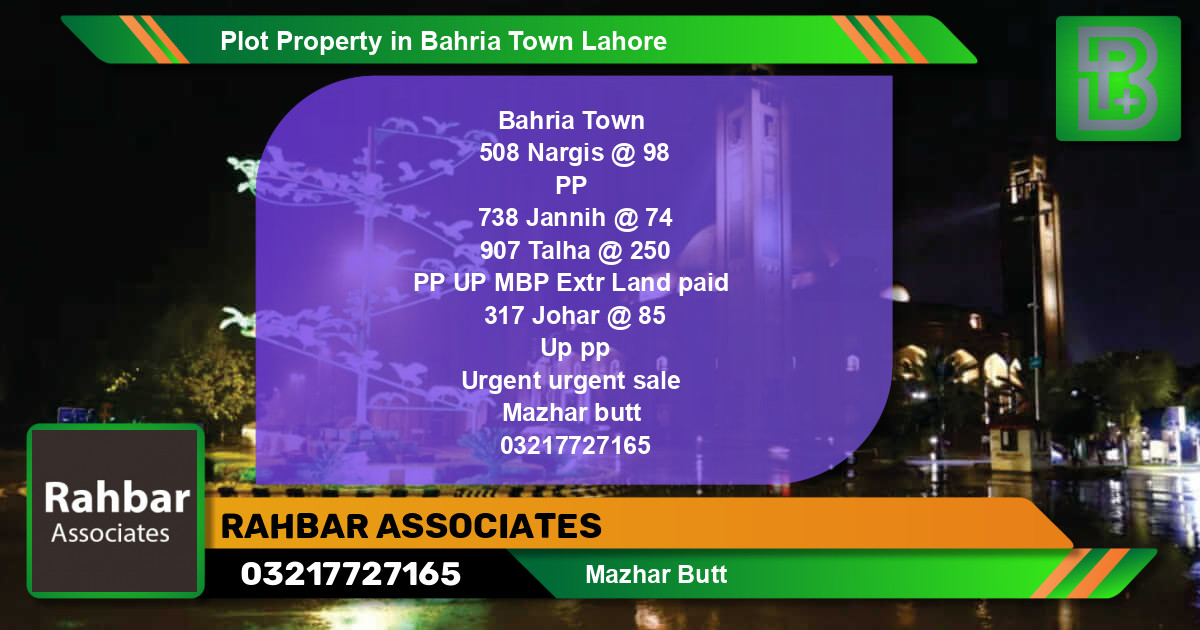 Residential Plot for Sale in Bahria Town, Lahore - (BP-65578)