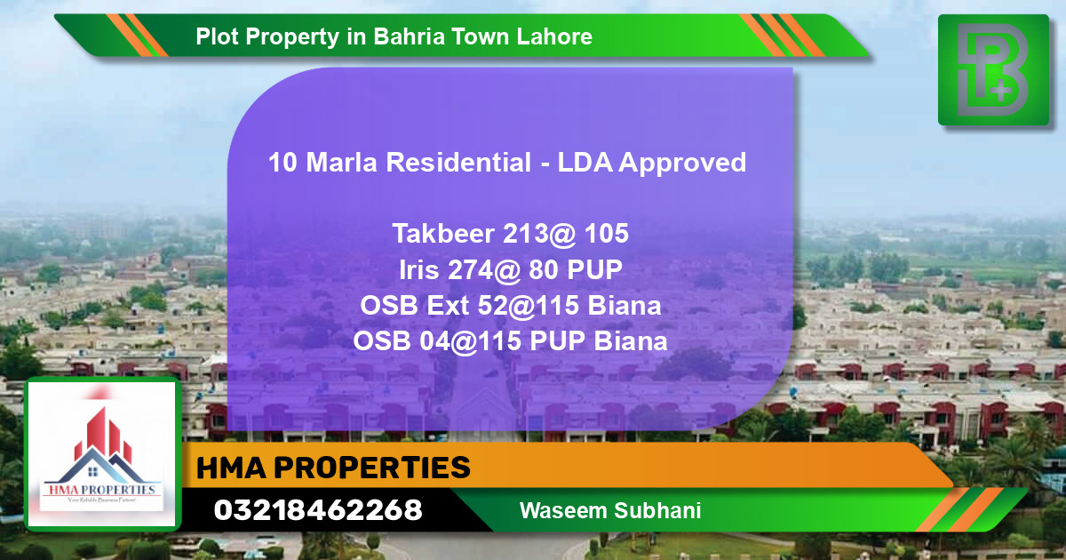 Residential Plot for Sale in Bahria Town, Lahore - (BP-65603)