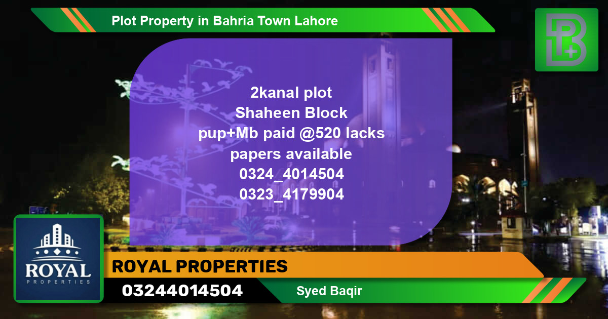 Residential Plot for Sale in Bahria Town, Lahore - (BP-65615)