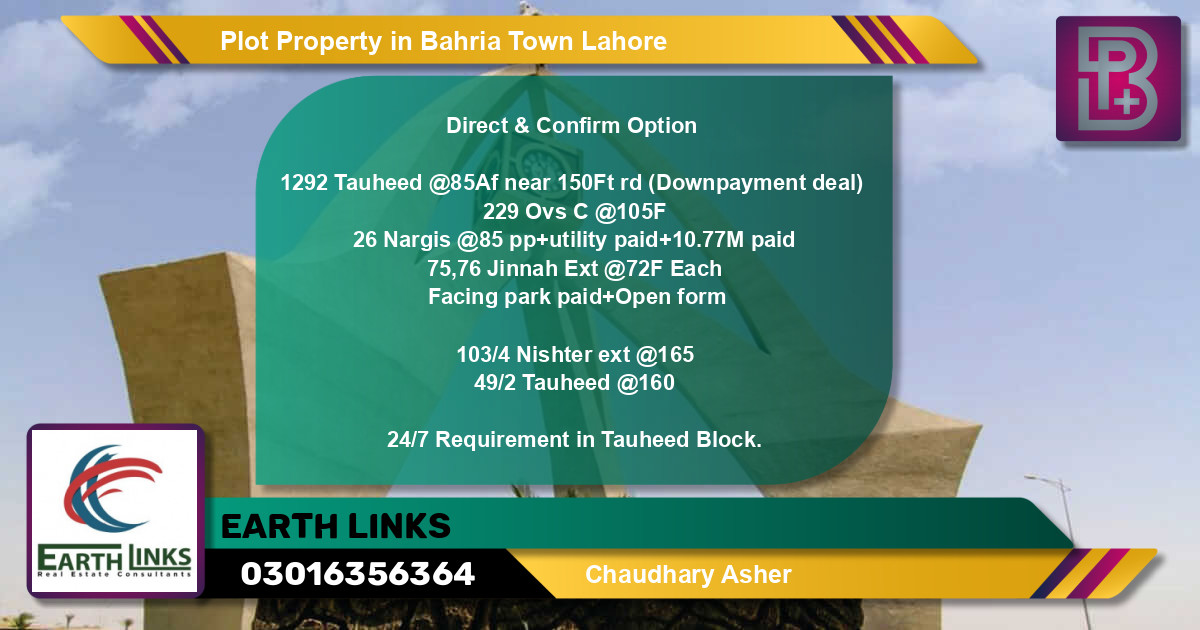 Residential Plot for Sale in Bahria Town, Lahore - (BP-65663)