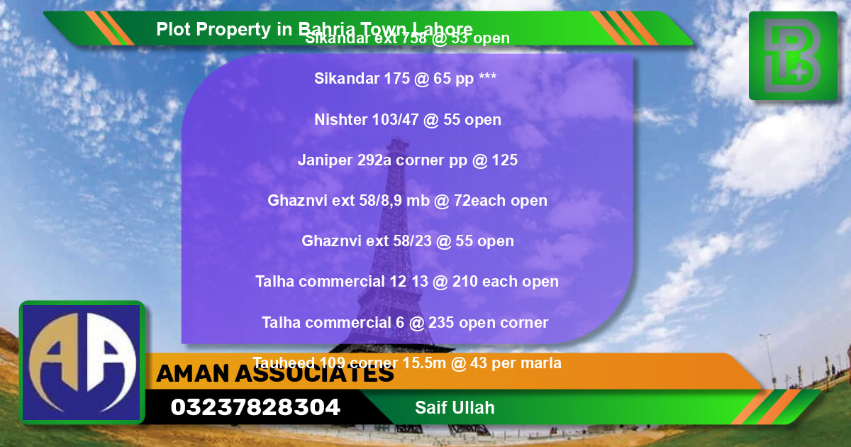 Commercial Plot for Sale in Bahria Town, Lahore - (BP-65696)