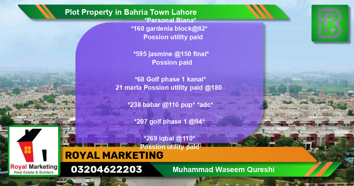 Residential Plot for Sale in Bahria Town, Lahore - (BP-65752)