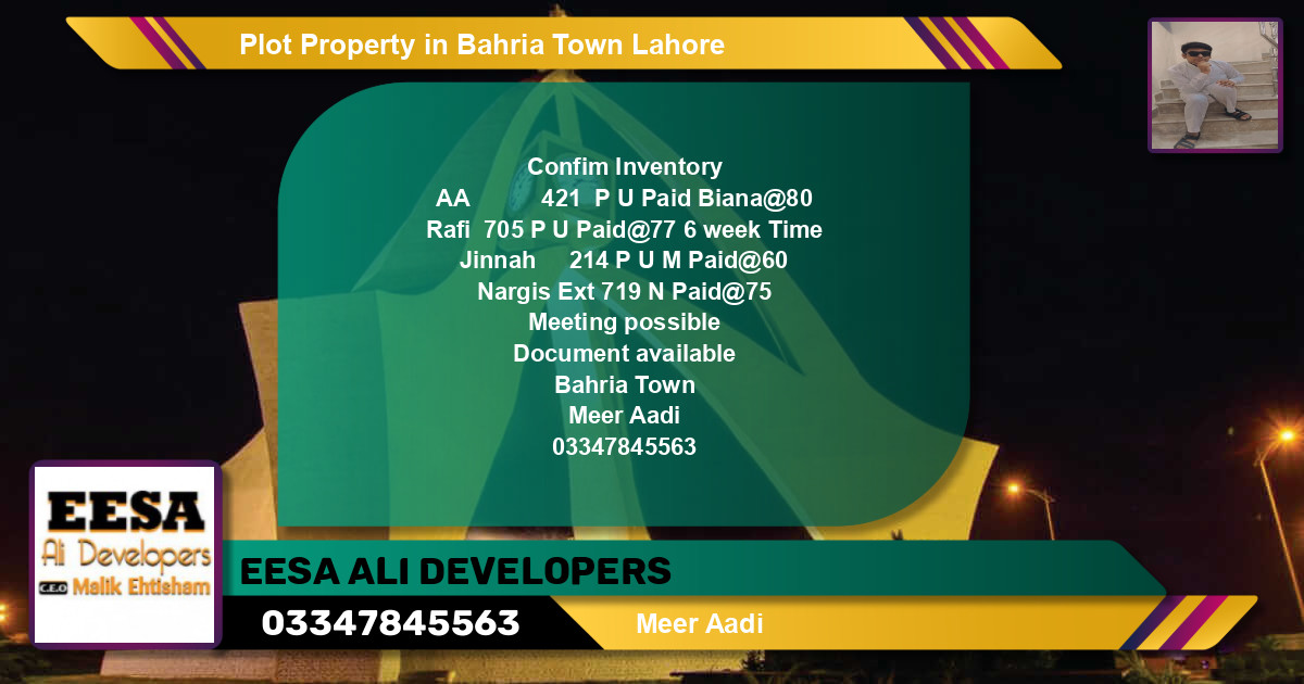 Residential Plot for Sale in Bahria Town, Lahore - (BP-65761)