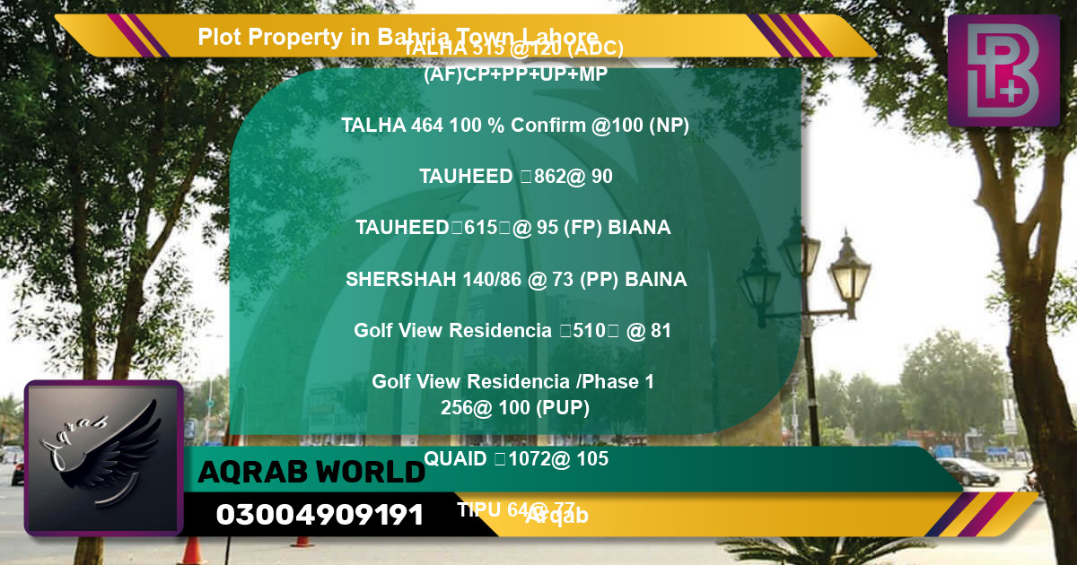 Residential Plot for Sale in Bahria Town, Lahore - (BP-65787)