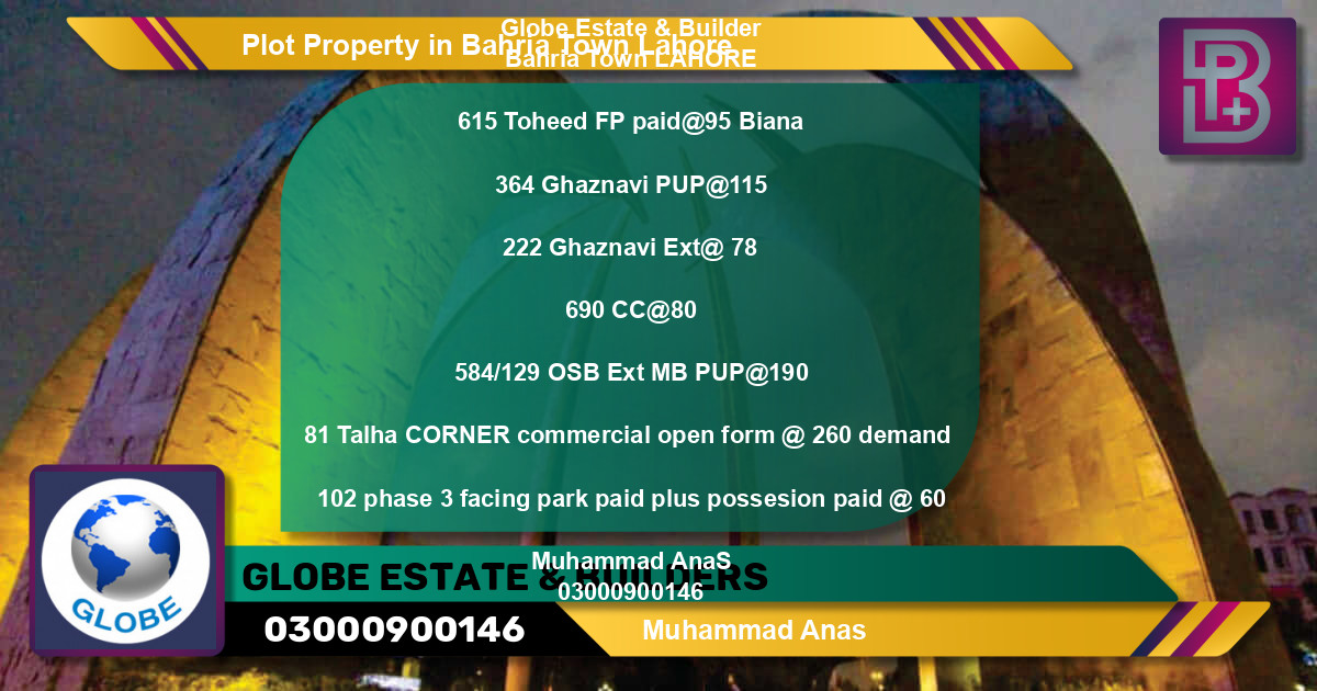 Commercial Plot for Sale in Bahria Town, Lahore - (BP-65831)